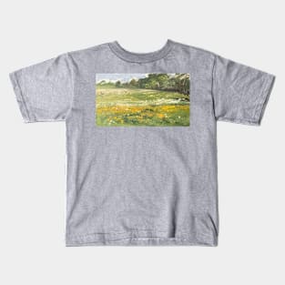 Yellow Wildflower Field Oil on Canvas Kids T-Shirt